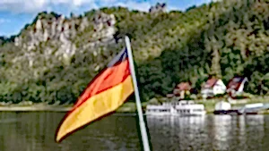 blue, red, and yellow flag